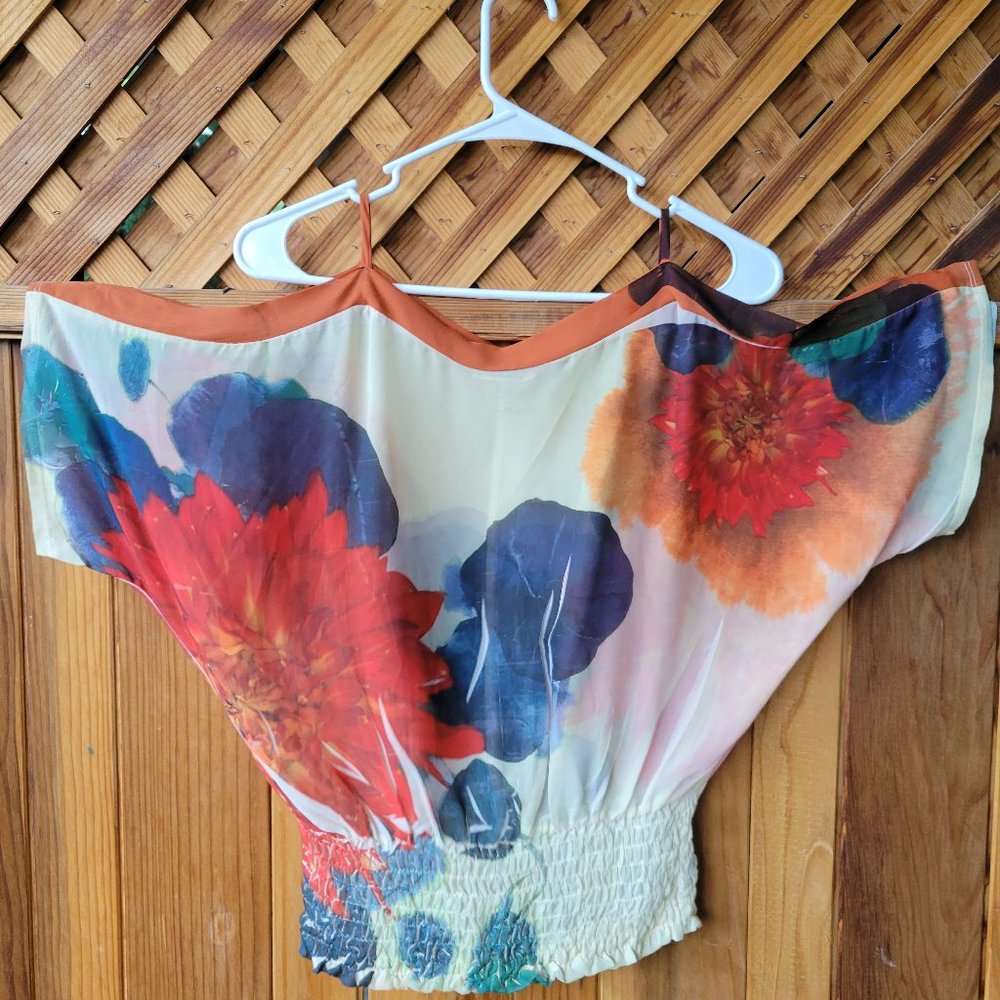 January 7 Multi Floral Blouse Sheer Sz S M